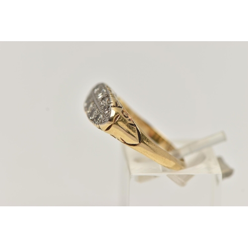 46 - A TEN STONE DIAMOND RING, ten transitional cut diamonds, grain set in white metal, raised yellow met... 