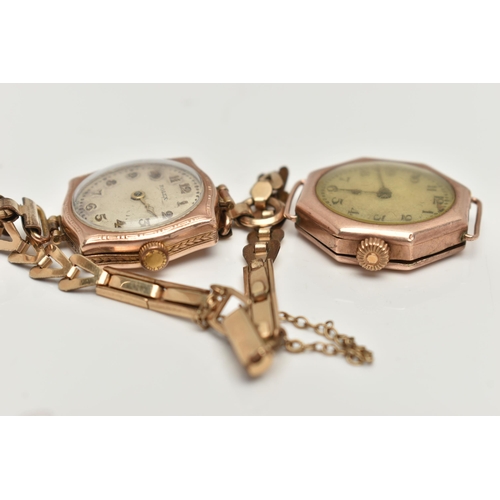 49 - TWO LADYS 9CT GOLD EARLY 20TH CENTURY 'ROLEX' WRISTWATCHES, the first an AF manual wind watch head, ... 