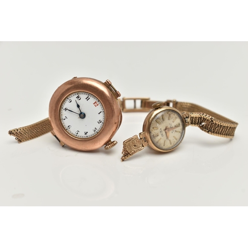 50 - TWO LADYS 9CT GOLD WRISTWATCHES, the first an AF manual wind with, round white dial, Arabic numerals... 