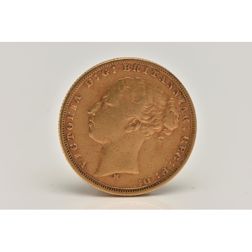 56 - A LATE VICTORIAN FULL GOLD SOVEREIGN COIN, depicting Queen Victoria, George and the Dragon dated 187... 