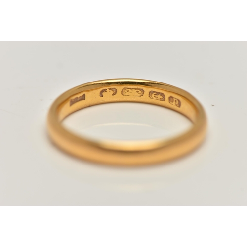 6 - A 22CT GOLD BAND RING, polished band, approximate band width 3.3mm, hallmarked 22ct Birmingham, ring... 