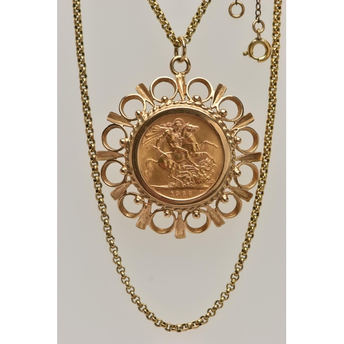 60 - A MOUNTED FULL GOLD SOVEREIGN COIN PENDANT AND CHAIN, sovereign depicting Queen Elizabeth II, George... 