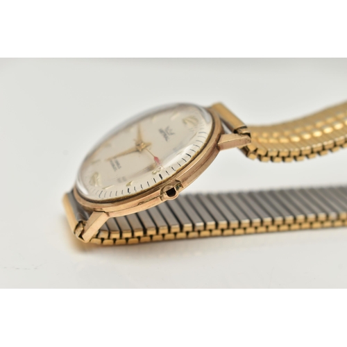 72 - A GENTS 9CT GOLD 'ASTRAL' WRISTWATCH, manual wind (missing crown), round silver dial signed 'Astral,... 