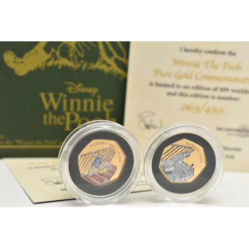 114 - A CASED SET OF WINNIE THE POOH, EDWARD BEAR PURE GOLD COMMEMORATIVE SET OF PROOF COINS, 4.5 gram in ... 