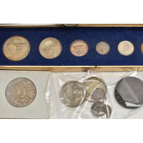 121 - A LARGE PLASTIC BOX OF WORLD COINAGE, to include a Canada dollar to cent 1967 6 coin set, other silv... 