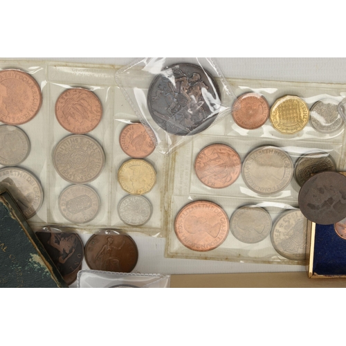 121 - A LARGE PLASTIC BOX OF WORLD COINAGE, to include a Canada dollar to cent 1967 6 coin set, other silv... 