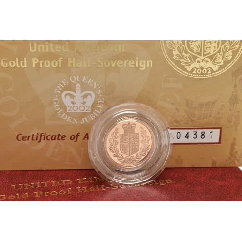 124 - A ROYAL MINT BOXED UNITED KINGDOM GOLD PROOF HALF SOVEREIGN, low mintage 2002 Timothy Noad reverse Q... 