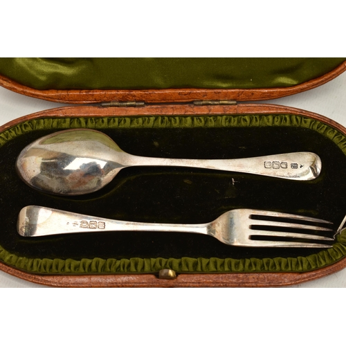 162 - AN ASSORTMENT OF SILVER ITEMS, to include a cased christening set, a spoon and fork, hallmarked 'Hol... 