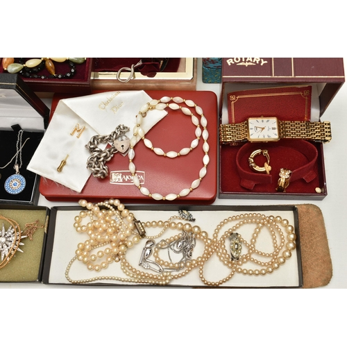 96 - A BOX OF ASSORTED ITEMS, to include a silver curb link bracelet, links stamped with a sterling mark,... 