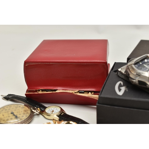 98 - AN ASSORTMENT OF WATCHES AND COSTUME JEWELLERY, to include a white metal open face pocket watch, sig... 