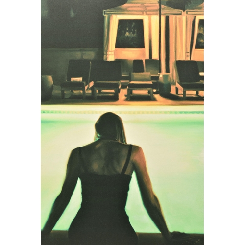 303 - CARRIE GRABER (AMERICA 1975), A FEMALE FIGURE SITTING BESIDE A SWIMMING POOL AT NIGHT, a limited edi... 