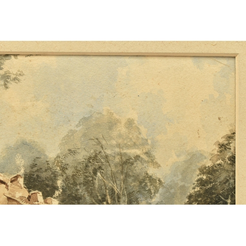 334 - CIRCLE OF HENRY BRIGHT (1814-1873) A ROADSIDE COTTAGE AND TREES, unsigned , watercolour on paper, ap... 