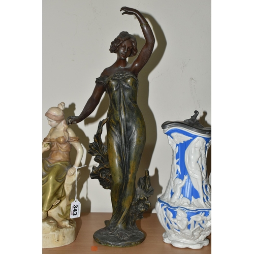 343 - A GROUP OF EARLY 20TH CENTURY FIGURES, comprising a 1930's Czech Royal Dux Bohemia polychrome porcel... 