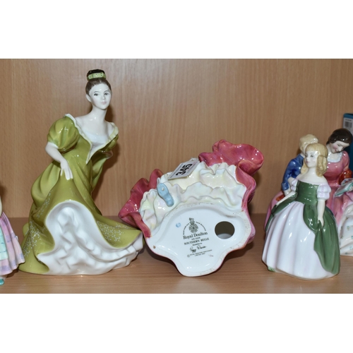 345 - SEVEN ROYAL DOULTON FIGURINES, comprising Southern Belle HN2229, height 20cm, Lynne HN2329, Bedtime ... 