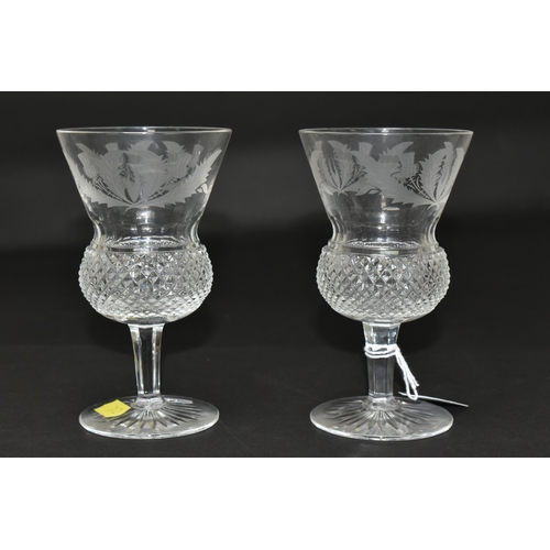 362 - A SET OF SIX EDINBURGH CRYSTAL THISTLE GLASSES, engraved and hobnail cut design (6) (Condition repor... 