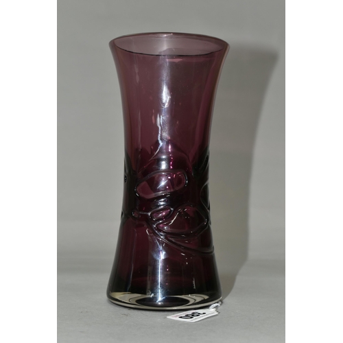 380 - A WHITEFRIARS RANDOM STRAP DESIGN VASE, aubergine colour, pattern number 9797 designed by Geoffrey B... 