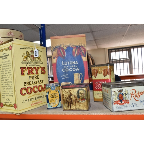 393 - A VINTAGE FRY'S PURE BREAKFAST COCOA BOX, with a Fry's Cocoa tin, a C.W.S. Lutona Cocoa box and tin,... 