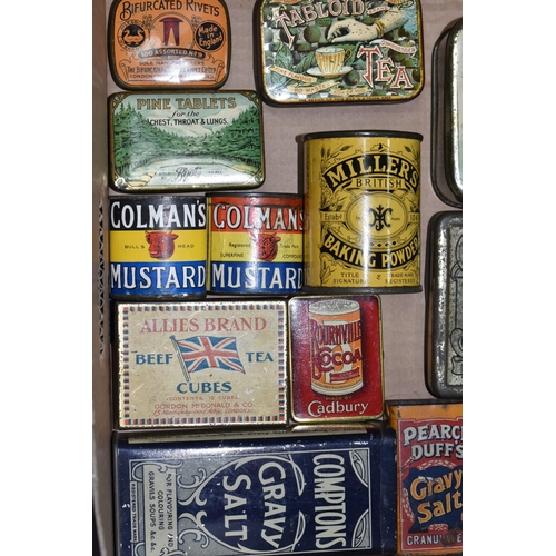 396 - A QUANTITY OF ASSORTED VINTAGE ADVERTISING TINS, including Hillaby's Pontefract Liquorice, Tabloid T... 