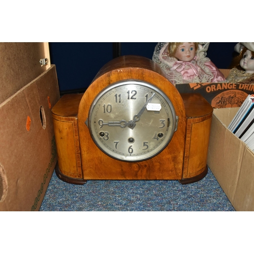 401 - THREE BOXES AND LOOSE CLOCK, COACH LAMP, BOOKS, RECORDS AND SUNDRY ITEMS, to include a twentieth cen... 