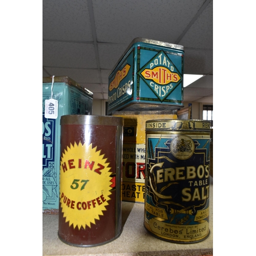 405 - A CEREBOS SALT POINT OF SALE ADVERTISING SHOWCARD, with a quantity of Cerebos and other vintage tins... 