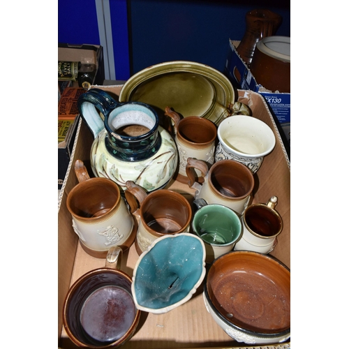 409 - THREE BOXES AND LOOSE CERAMICS, to include a Glyn Colledge for Denby mug depicting a huntsman and a ... 