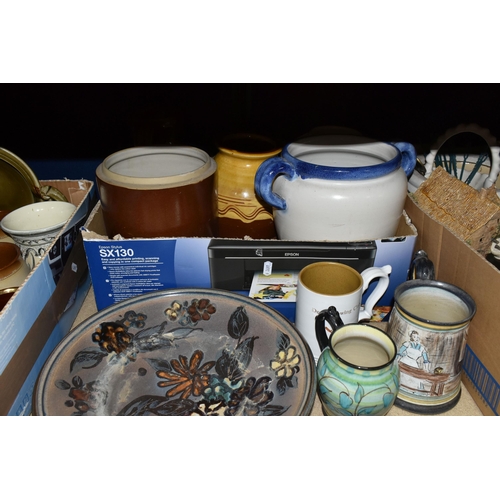 409 - THREE BOXES AND LOOSE CERAMICS, to include a Glyn Colledge for Denby mug depicting a huntsman and a ... 