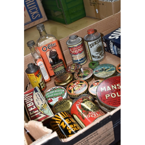 417 - A BOX OF VINTAGE PACKAGING, including Sunlight Flakes, Lifebuoy Soap and a collection of early Shoe ... 