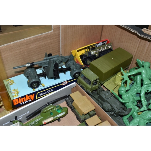 419 - A QUANTITY OF ASSORTED DIECAST AND PLASTIC MILITARY VEHICLES AND TOY SOLDIERS, to include boxed Dink... 