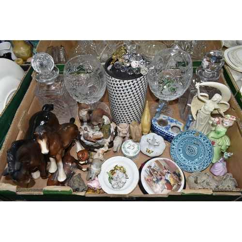 428 - FIVE BOXES OF CERAMICS AND GLASSWARE, to include Royal Doulton 'Paisley' pattern dinner ware and cof... 