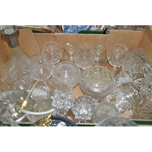 428 - FIVE BOXES OF CERAMICS AND GLASSWARE, to include Royal Doulton 'Paisley' pattern dinner ware and cof... 