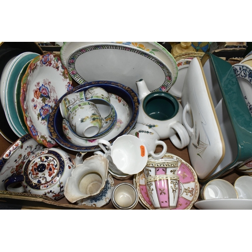 428 - FIVE BOXES OF CERAMICS AND GLASSWARE, to include Royal Doulton 'Paisley' pattern dinner ware and cof... 