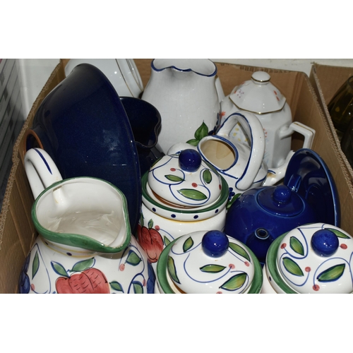 434 - SIX BOXES OF GLASSWARE AND CERAMICS, to include a Hornsea Pottery 'Concept' teapot, milk jug and sug... 