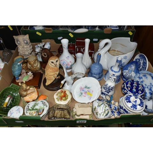 447 - FOUR BOXES OF CERAMICS AND GLASSWARE, to include three cut glass rose bowls, fruit bowl, a Dartingto... 