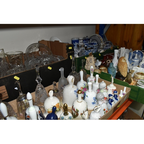 447 - FOUR BOXES OF CERAMICS AND GLASSWARE, to include three cut glass rose bowls, fruit bowl, a Dartingto... 