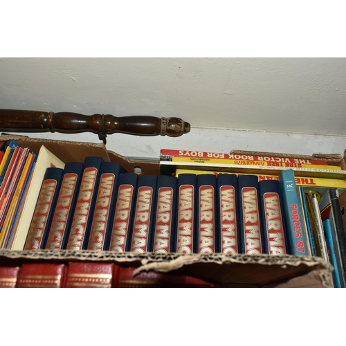 461 - FOUR BOXES OF MAGAZINES, Encyclopaedias, Eight-Track Cartridges and Brassware to include twelve boun... 