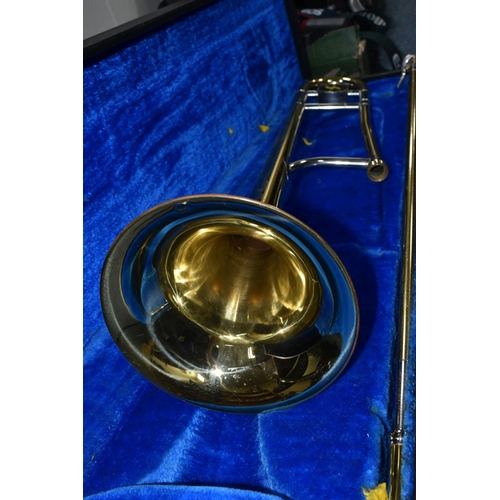 466 - A CASED JUPITER TROMBONE, in brass and plated finish, with hard fitted case (1) (Condition Report: a... 