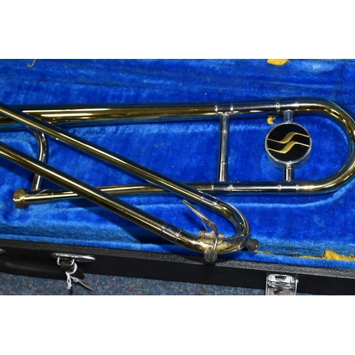 466 - A CASED JUPITER TROMBONE, in brass and plated finish, with hard fitted case (1) (Condition Report: a... 