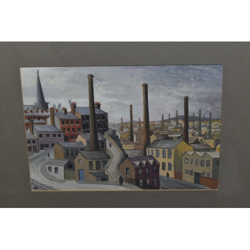 469 - JOHN BULLOCK (BRITISH 20TH CENTURY) 'TOWN LANDSCAPE', an industrial Yorkshire townscape, initialled ... 