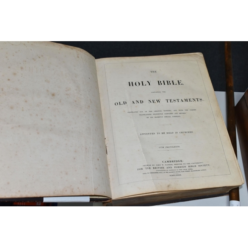 489 - THREE BOOKS, A SILVER TOPPED WALKING STICK, AND A HEREDITES SCULPTURE, the books are a Holy Bible, p... 