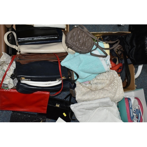 495 - NINE ITEMS OF VINTAGE CLOTHING AND TWO BOXES OF ACCESSORIES, to include a 1960's Cresta Couture blac... 