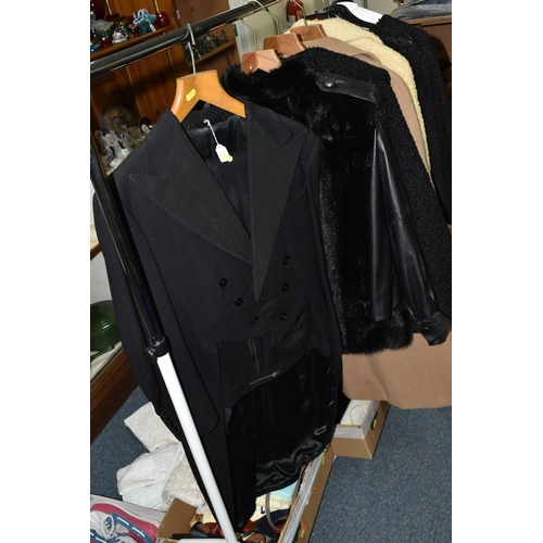 495 - NINE ITEMS OF VINTAGE CLOTHING AND TWO BOXES OF ACCESSORIES, to include a 1960's Cresta Couture blac... 