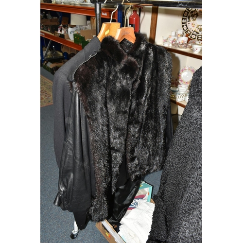 495 - NINE ITEMS OF VINTAGE CLOTHING AND TWO BOXES OF ACCESSORIES, to include a 1960's Cresta Couture blac... 