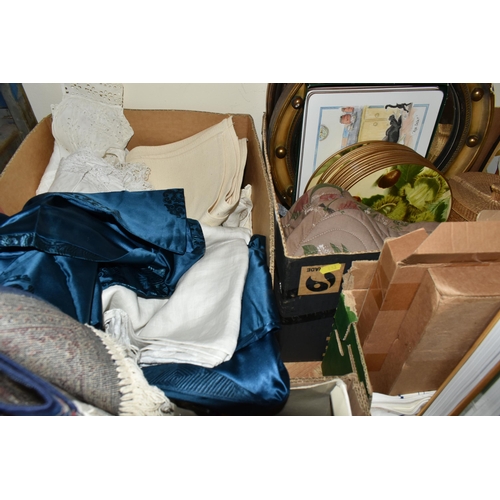 433 - FIVE BOXES OF BOOKS, EPHEMERA AND SUNDRIES, to include, an early 20th century beaded evening bag, a ... 