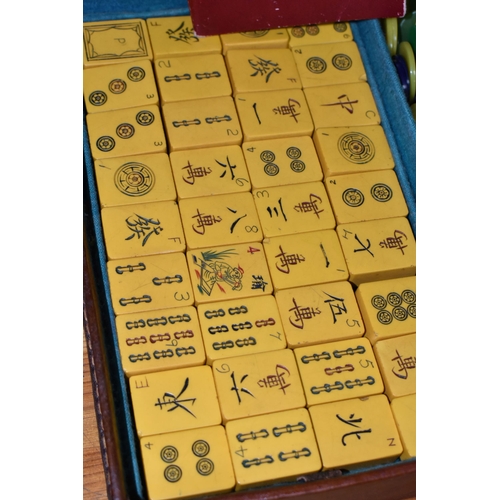 436 - MAH JONG, comprising a 20th century travel set of Mah Jong, appears complete with dice and plastic c... 