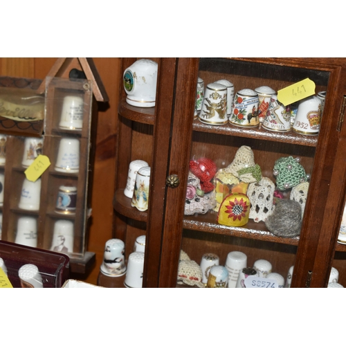 441 - A LARGE COLLECTION OF THIMBLES AND THIMBLE COLLECTOR'S CABINETS, over four hundred porcelain thimble... 