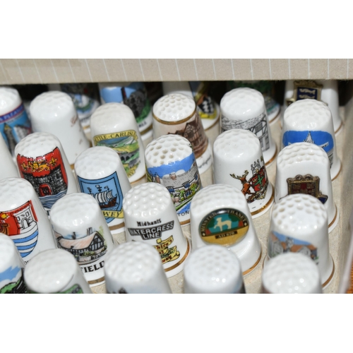 441 - A LARGE COLLECTION OF THIMBLES AND THIMBLE COLLECTOR'S CABINETS, over four hundred porcelain thimble... 