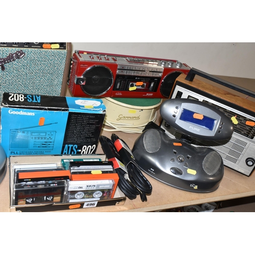 496 - A GROUP OF ASSORTED RADIOS AND GUITAR AMPLIFIERS, comprising a Selena 'Vega' radio receiver Russian ... 