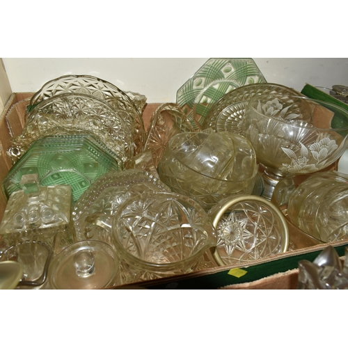 499 - FOUR BOXES OF GLASSWARE AND CERAMICS, to include a Czechoslovakian tea set decorated with blue swall... 