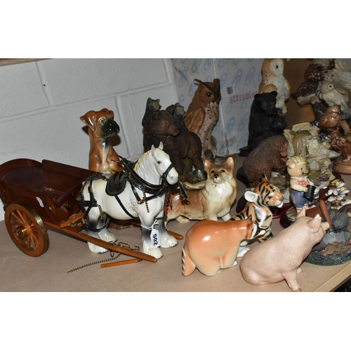 502 - A QUANTITY OF ANIMAL ORNAMENTS, comprising a Beswick 'Dapple Grey' shire horse, tack and cart, a Bes... 