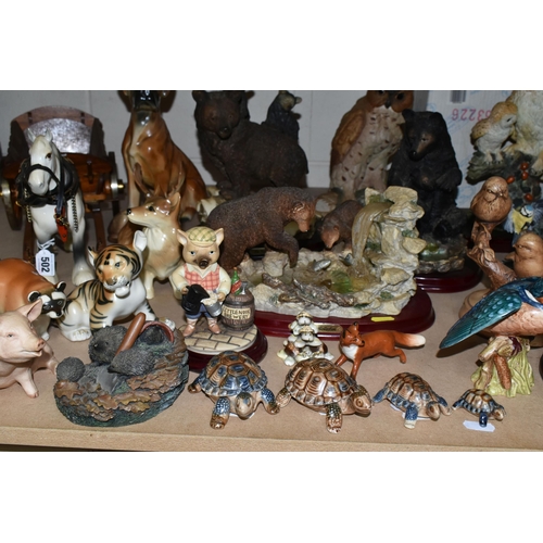 502 - A QUANTITY OF ANIMAL ORNAMENTS, comprising a Beswick 'Dapple Grey' shire horse, tack and cart, a Bes... 